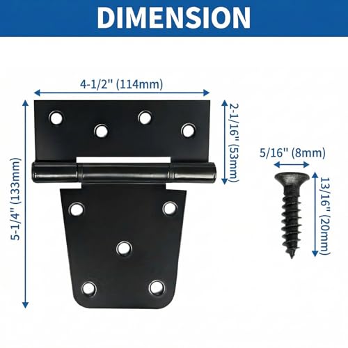 Black Gate Hinges Shed Hinges Heavy Duty Gate Hinges for Wooden Fences Barn Door Hinges for Wood Outdoor 3.5inch with Screws (Pack of 6)