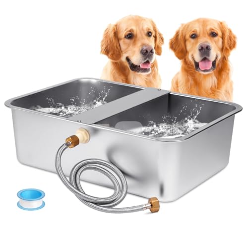 6 Gallon Automatic Dog Water Bowl Dispenser Outdoor Dog Waterer | Stainless Steel Outside Extra Large Self Filling Auto Water Bowl for Dogs Cats Pets Livestock Chicken