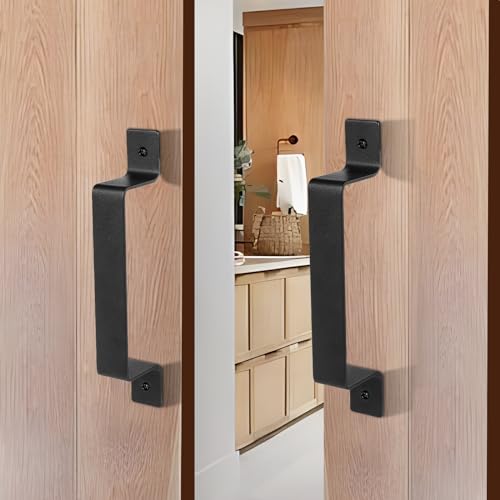 Barn Door Handle Black Steel Hardware，for Sliding Door Fence Door Wardrobe Drawer Garage Warehouse, Rustic Style (2pcs)