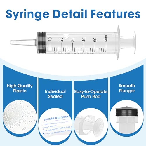 60mL Plastic Syringe for Liquid - 3 Pack Large Syringes with Adapter for Scientific Labs, Feeding, Oil Filling, Individually Wrapped - style: 60mL