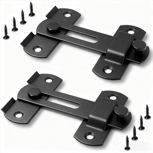 2 Pack Premium Barn Door Lock, 4-Inch Sliding Door Latch, Black | Rust & Scratch-Resistant, Easy Installation, Heavy Duty Hardware, Fits Barn, Bathroom, Garage, Cabinet Doors And More - color: Black