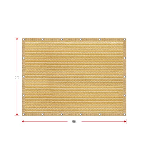 Shatex 90% Shade Fabric 6' x 8' Sun Shade Cloth with Grommets for Pergola Cover Canopy, Wheat, 12 Bungee Balls - color: wheat, size: 6x8ft