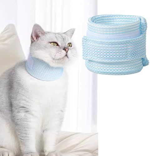Cat Neck Brace Cover - Breathable Elizabethan Collar for Post-Surgery Recovery Anti-Lick Wound Adjustable Protective Cervical Cone for Small Medium Large Dogs Cats (Neck Girth 9.1-11.8" Depth3.2 - color: Blue, size: M