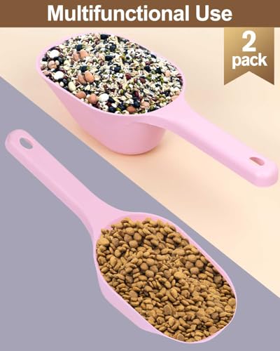 2 PACK Dog Food Scoop,1 Cup Capacity Pet Food Scoop For Dog and Cat (Pink) | Clear Markings for Precise Measuring 1/2 and 1 Cup Lines,Dishwasher Safe,Plastic,Portable and Sturdy - color: pink