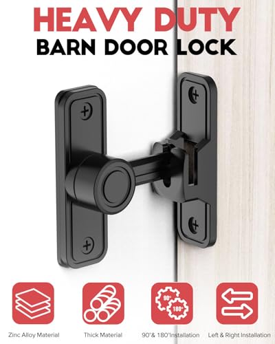 Heavy Duty Gate Latches 90 Degree Right Angle Barn Door Lock, Anti-Theft Sliding Door Lock Latch for Wooden Fence Garden Bathroom Outdoor Garage Window Include Screw (Black) | Anti-Theft Sliding Door Lock Latch for Wooden Fence, Garden, Bathroom, Outdoor,
