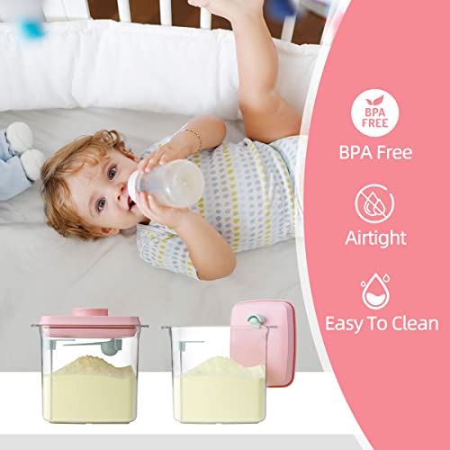 Formula Container - 1700ml Airtight Formula Dispenser One Button Handy Milk Powder Container BPA-Free Storage Containers with Scoop and Scraper Transparent 730g - color: 1700ml Pink