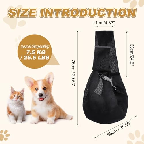 Dog Sling Carrier for Small Dogs and Cats Up to 16.5 Lbs, Soft Pouch Breathable Mesh Pet Crossbody Shoulder Bag, (Black, 1 Pcs) Intended for Outdoor/Camp/Travel - color: Black
