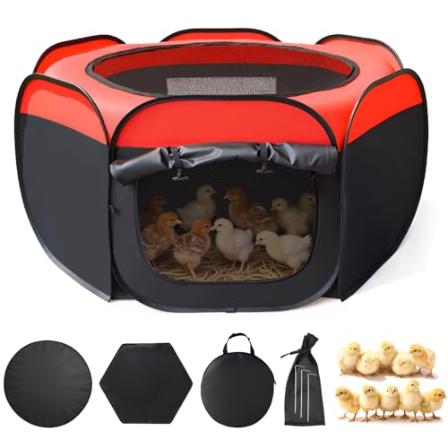 Brooder Box for Chicks, Portable Chicken Brooder Kit with Pad, Storage Bag & Pegs, Pop-Up Chick Starter Pen for Indoor Outdoor Use, Fits Up to 15 Baby Chicks or Ducklings