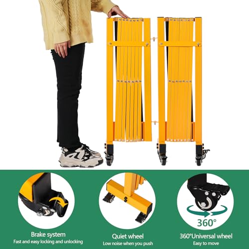 23FT Industrial Expandable Barricade Folding Security Gate with Wheels,Retractable Driveway Gate with Aluminum Fence - color: Yellow, size: 23 feet