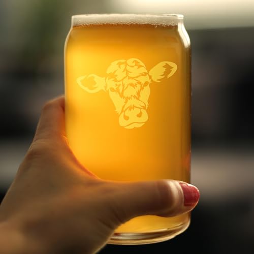 Cow Face Can Pint Glass for Cattle Lovers Farm Gifts - 16 oz - Set of 2 | Bevvee Cattle gift ideas for cow lovers, farmers and ranchers. Beer can glass for IPA, pilsner and craft beer. Made in USA - style: Set of 2