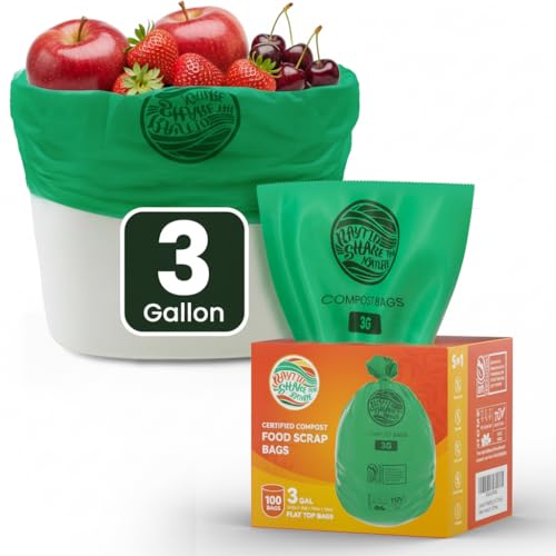 Compost Bags 3 Gallon,100 Count,Compost Food Scrap Waste Bags Fits Countertop Bin,Small Kitchen Food Scrap Waste Bags,Compost bin bags,Certified by BPI,ASTM D6400 and OK compost HOME certified - color: 3G-100count