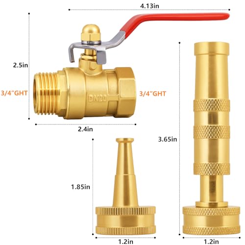 Adjustable High Pressure Brass Garden Hose Nozzle - Large Flow Long Handle Ball Valve, 3/4 GHT Fitting for Car Washing, Garden Watering & Floor Cleaning - color: Sprinkler+Nozzle+Valve C