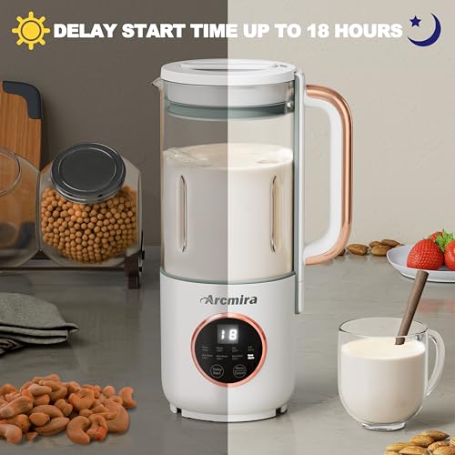 Arcmira Automatic Nut Milk Maker Machine, 35oz Soy Milk Maker with 10 Blade | No Soak/Delay Start/Keep Warm/Self-Clean for Homemade Almond/Soy/Oat Milk, Juice, Plant-Based & Dairy Free for Family & Party - color: White