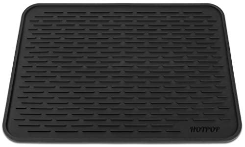 HOTPOP XXL 24"x18" Large Black Dish Silicone Drying Mat and Trivet - Dishwasher Safe, Heat Resistant, Eco-conscious - Rubber Dish Drying Mat, Silicone Dish Mat for Kitchen Counter (24x18 Inches) - style: (24"x18"), Black