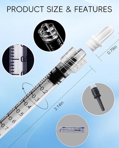 1ml Luer Lock Syringe without Needle - 1cc Plastic Syringes, Sterile, Individually Sealed, Pack of 30 - size: 1ML