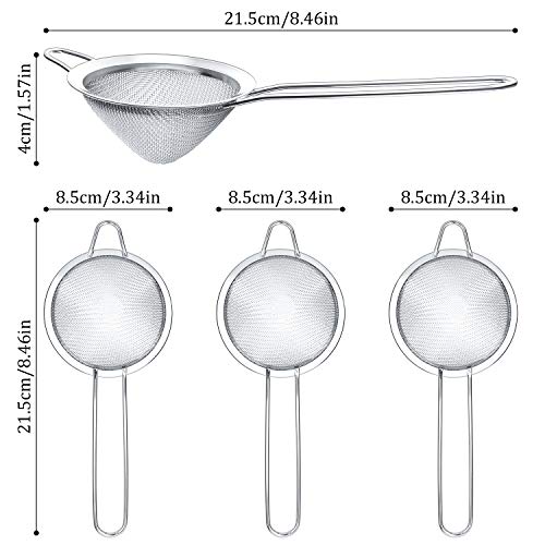 3 Pieces Cocktail Strainer Bar Strainer Fine Mesh Tea Strainer, 3.3 in | Stainless Steel, Small Silver Strainer Practical Bar Colander Tool for Drinks and Loose Leaf Tea, Fits Most Bar Glasses