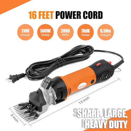 TAKEKIT Sheep Shears, 500W Professional Heavy Duty Sheep Clippers for Grooming, 6 Speeds Electric Animal Shearing Clippers for Alpacas Llamas Lambs and Large Livestock with Thick Coats - color: Yellow