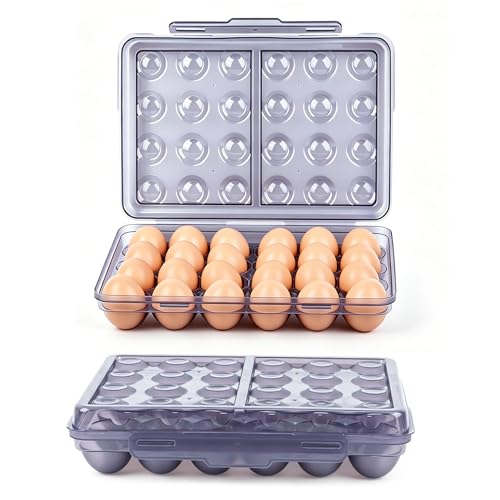 24 Grid Egg Storage Box for Refrigerator Kitchen Camping RV | Stackable BPA-Free Holder, Large Capacity Organizer Box With Lid, Portable Countertop Pantry Storage, Blue 1 Pack