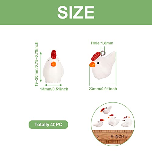 Beadthoven 40pcs Mini Chicken Hen Resin Charm Pendants Cute 3D Mini Farm Animal Dangle Charm Beads for DIY Jewelry Making Earring Necklace Keychains Making Accessories - color: Chicken
