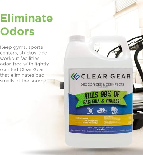 Clear Gear Disinfectant and Deodorizer for Sports Equipment 1 Gallon Bottle | Cleaner for Gyms and Fitness Centers, EPA-Registered, Hospital Grade, Mat Cleaner, Made in USA - size: 128 Fl Oz (Pack of 1)