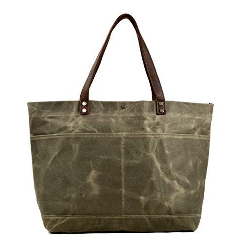 WUDON Waxed Canvas Travel Tote Bag - Extra Large Carryall Shoulder Bag for Women | Travel - color: Green