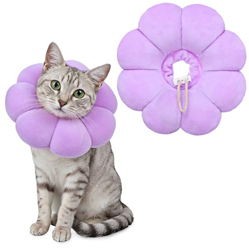 Cat Cone Collar Comfy Flower Style Elizabeth Collar Soft Waterproof Cat Recovery Collars Stop Licking Scratching After Surgery Cute Adjustable Lightweight Kitten Collars for Cats Kittens Small Dogs