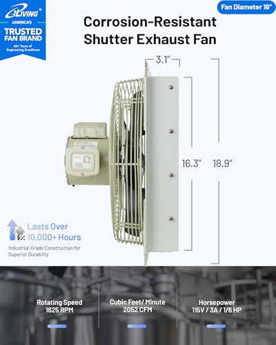 iLiving 16-Inch Corrosion Resistance Shutter Exhaust Fan, Single Speed - size: 16-Inch