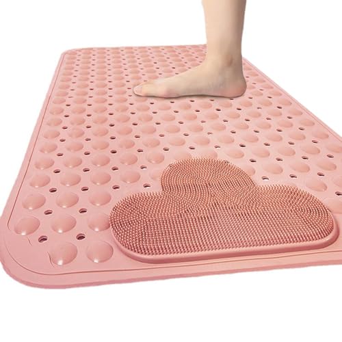 Bath and Shower Safety Mats with Foot Massage,Large Foot Scrubber Mat in Shower,Non Slip with Suction Cups for Bathroom Stall and Tub Floor,Foot Clean and Massage Feet Without Bending Over (Pink) - color: Pink