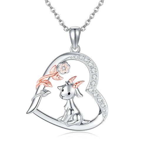 Goat Necklace Crystal Goat Necklace Sterling Silver Heart Goat Necklace Animal Pendant Jewelry for Women Goat Gift for Goat Lovers - style: goat