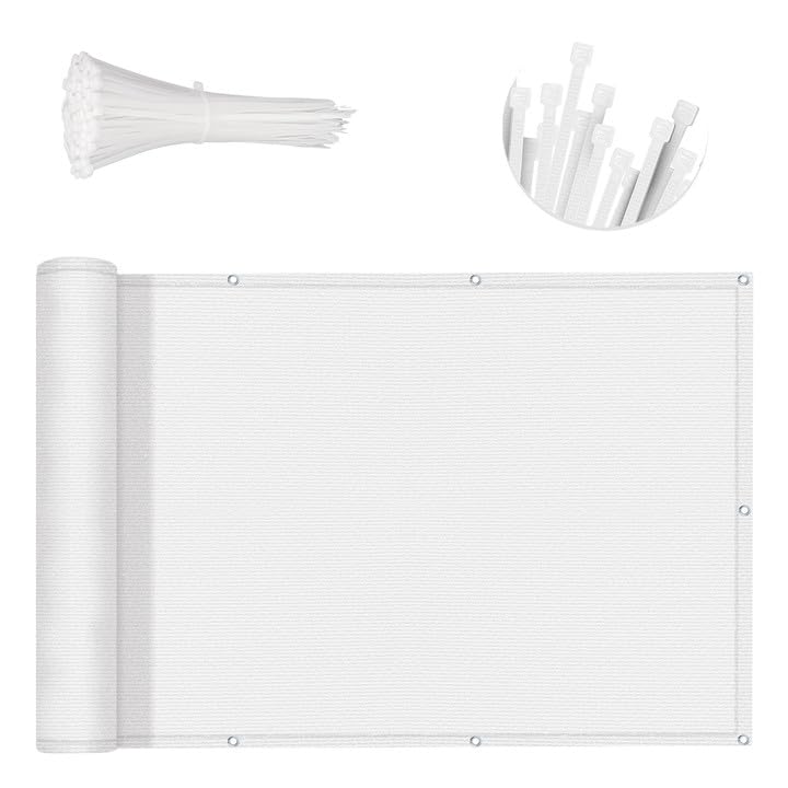 SUNNY GUARD 2.5' x 8' Balcony Privacy Screen, HDPE Patio Railing Cover Fence - color: White, size: 0 2.5' x 0 8'