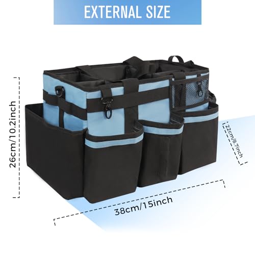 SCAVATA Wearable Cleaning Caddy, Cleaning Caddy Supplies Organizer with Handle & Shoulder Straps for Housekeepers, Under Sink & Car Cleaning Tool Organizers Bag with 4 Foldable Divider (Blue) - color: Blue