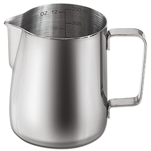 homEdge Espresso Steaming Pitchers 12 OZ / 350ml, Stainless Steel Frothing Pitcher with Measurement Scale - size: 12 Ounces