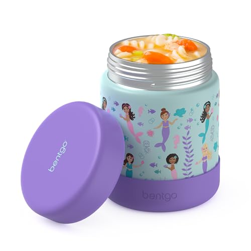 Bentgo Kids Stainless Steel Leak-Proof Food Jar for Hot or Cold Food | 11 fl oz Double Insulated Container with Removable Silicone Bumper, Dishwasher Safe, Easy Open Lid, Ages 3+ (Mermaids) - color: Sea Life