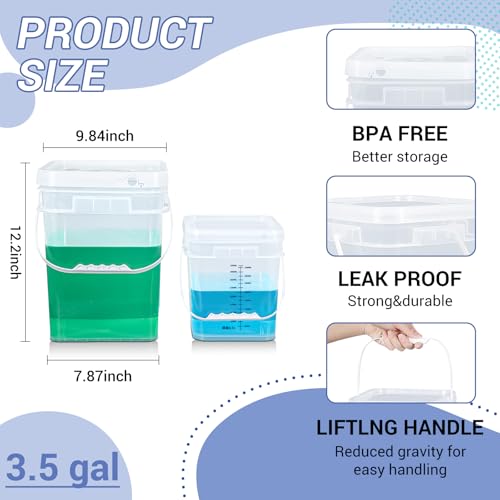 ASEVAT Square 3.5 Gallon Bucket with Lid, Clear Food Grade Storage Containers with Lids, Pail Container with Handle, Bucket for Cleaning Heavy-Duty Extra Durable BPA Free - size: 3.5Gal
