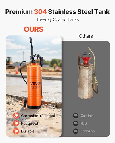 VEVOR Industrial Sprayer, 4.5 Gallons Large Capacity, Stainless Steel Concrete Sprayer with Ergonomic Handle & Removable Cart, 48" & 120" Hose, Concrete Sealer Sprayers for Form Oils Construction - size: 4.5 Gal with Cart