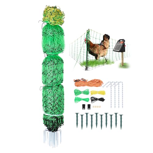 Electric Fence Chicken Netting Kit - Electric Poultry Netting, 48" x 164' Electric Fence Netting with 0.16 Joule Solar Electric Fence for Chickens, Ducks, Turkeys, Easy Installation