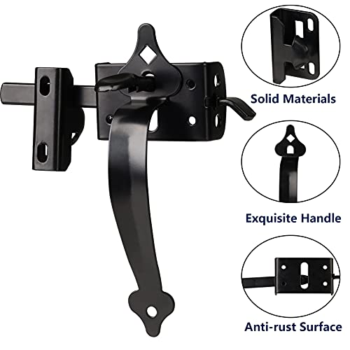 JIAHOO Gate Latch, Thumb Latch Hardware, Gate Latch for Wooden Fence | Heavy Duty Self Locking Latches with 8 inch Handle, Gate Kit for Wooden Fence & Swing Outdoor Gate – Steel, Black Finish