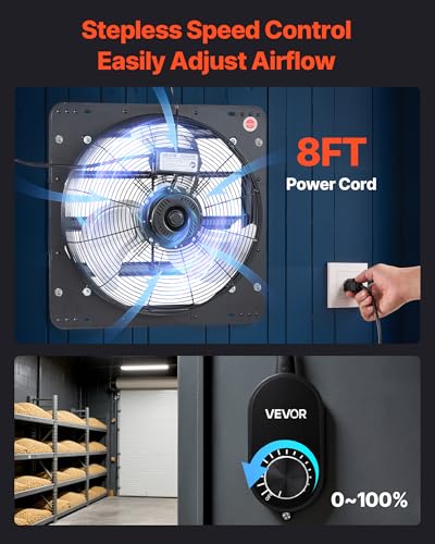 VEVOR 18 in Shutter Exhaust Fan Wall-Mount Automatic Louvers Variable Speed, Sturdy Steel Housing, Low Noise, AC Motor, 3051 CFM Ventilation and Cooling for Attic, Garage, Barn, Greenhouse, Workshop - size: 18 Inch Fan w/ Speed Controller