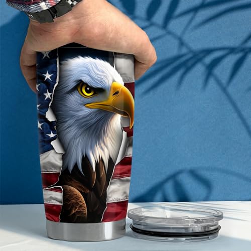 SANDJEST Eagle Tumbler 20oz Stainless Steel Insulated Coffee Travel Mug Cup American Flag Eagle Gifts for Men, Veterans on Birthday Christmas - color: Eagle
