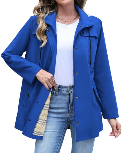RUMIA Raincoat Women Waterproof Long Hooded Trench Coats Lined Windbreaker Jackets for Women 2026 S-2XL - color: Blue, size: XX-Large