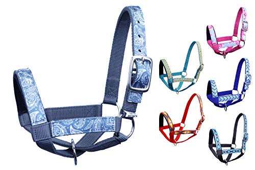 Double Layer Heavy Duty Padded Overlay Printed Nylon Cow Halter - 6 Month Warranty - color: Paisley and Charcoal, size: Medium (Calf)