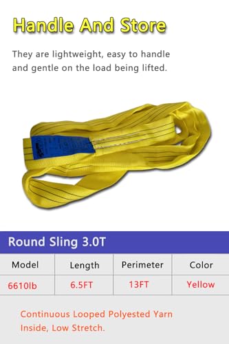Round Sling 6610lb 6.5FT Sling Strap Rigging Polyester Endless Lift Sling for Hoist Heavy Duty Objects Heavy Duty Poly Lifting Sling【3T-2M】 - size: 3T-2M