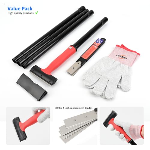EHDIS Long Handle 4 Inch Razor Blade Scraper Tool Adjustable 16‘’-58‘’ Tile Paint Floor Scraper for Wood,Window Glass Wallpaper Remover,Painting Stripping, Adhesive Removal