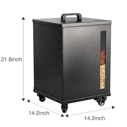 Rayzi 66lb Wood Pellet Storage Bin, Fuel Pellet Carbon Steel Container | Outdoor Waterproof Storage Bin & Rust-Resistant Metal Storage for Wood Pellets, Animal Feed, Charcoal