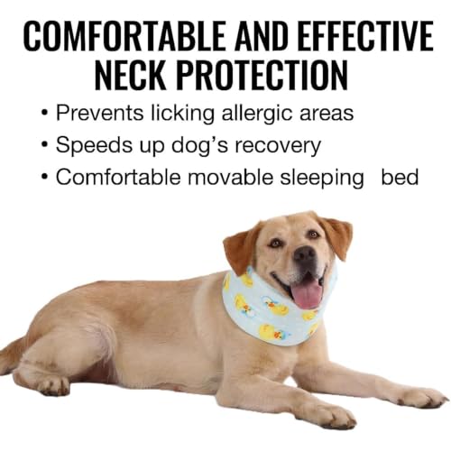 LovinPet Dog Recovery Collar, Adjustable Soft Cone for Medium & Large Dogs, Post-Surgery Comfort & Lick Prevention, Ducks with Hats Print,Blue