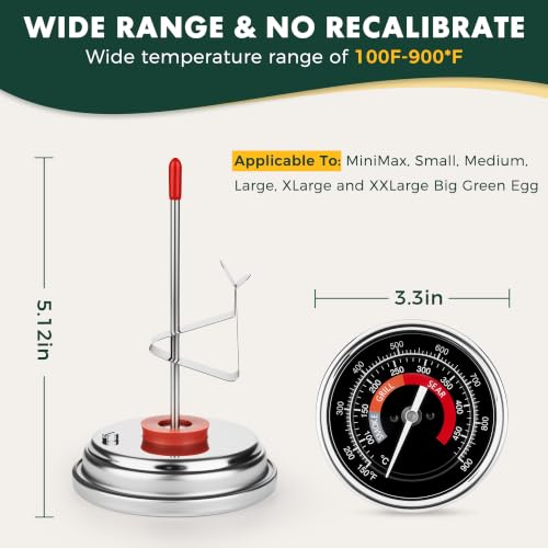 BBQ Grill Temperature Gauge Waterproof Large Face for for Big Green Egg,3.3" Grill Temperature Gauge for Big Green Egg Accessories 150-900°F Cooking Thermometer (3.3" for BGE) - size: 3.3" for BGE