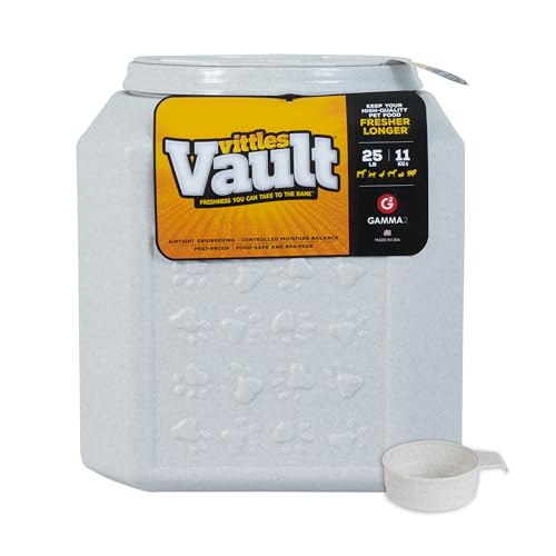 Vittles Vault Pawprint Pet Food Storage Container For Dog Food, Kibbles/Bird Seed/Oatmeal/Rice/Flour/Cereal, BPA Free, Plastic, Sealed Airtight For Cat Food, Up To 25 lb, Made in USA, With Scoop, Gray - size: 25 Pounds