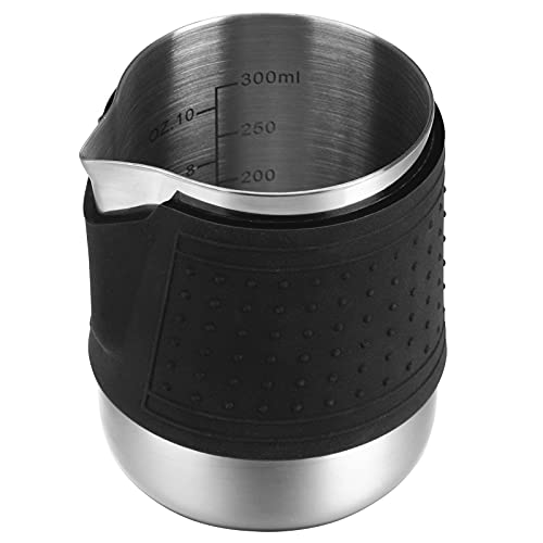 HOMEE Milk Frothing Pitcher 12oz Stainless Steel Steamer Jug Eagle Spout | Espresso Milk pitcher Pitcher With Heat Resistant Silicone Grip Pads, Expresso Machine, Latte Art, Silver