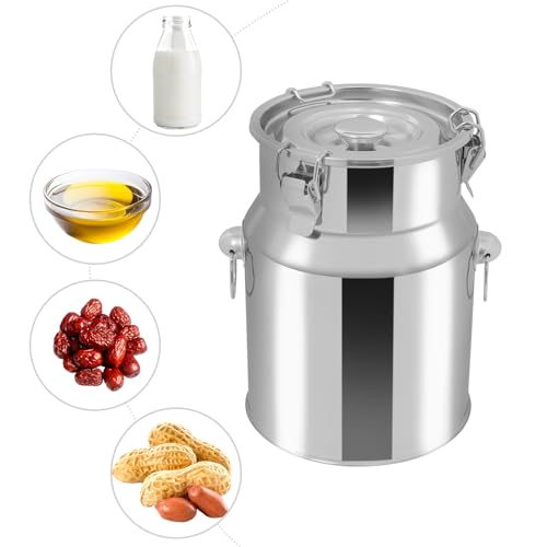Milk Can, 5L/1.32Gallon Stainless Steel Milk Bucket Small Milk Jug Wine Pail Tote Pot Oil Liquid Storage Container with Sealed Lid, Keep Food Dry and Fresh for Kitchen Rice Cereal Grain - size: 5L/1.32Gallon