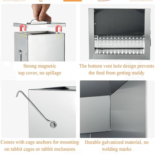 2 Packs Metal Rabbit Feeders for Cages Galvanized Steel Bunny Food Dispenser Automatic Rabbit Feeder for Rabbits Chicken Guinea Pigs Ferrets and Other Small Animals